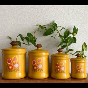 Vintage West Bend Kitchen Canisters with Retro Daisies